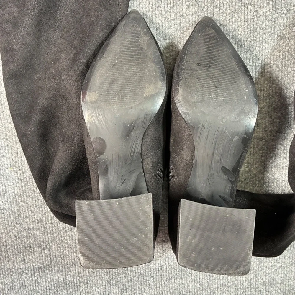 Steve Madden Shari OTK Boots Womens 9 Black Faux Suede Pointed Toe Block Heel